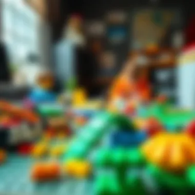 A creative workspace with Lego pieces scattered around, inspiring imagination.