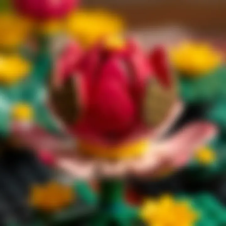 Close-up of intricate details in the Lego Lotus Flower design.