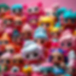 Colorful LOL Surprise toys arranged creatively to showcase their fun designs