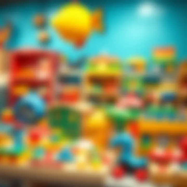 A well-organized display of educational toys including maşa set