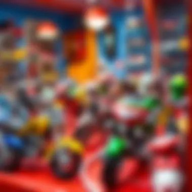 Vibrant Collection of Miniature Motorcycles Miniature motorcycle collection displayed in a vibrant showcase