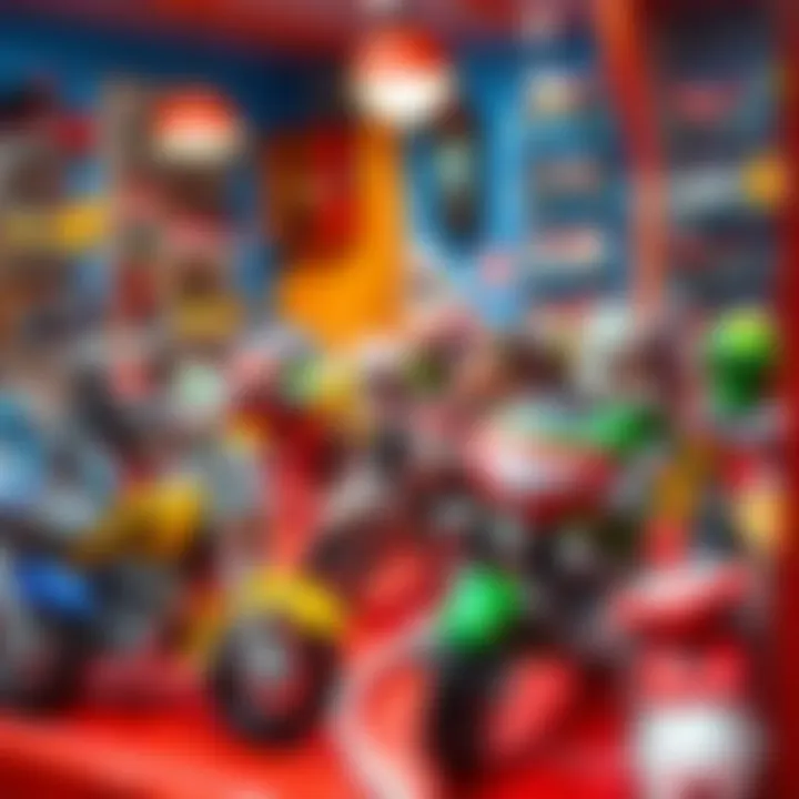 Vibrant Collection of Miniature Motorcycles Miniature motorcycle collection displayed in a vibrant showcase