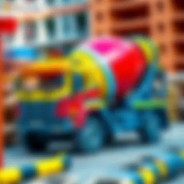 Mixer Truck at Work A vibrant mixer truck in action on a construction site.