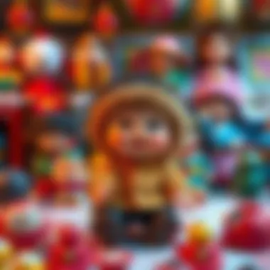 Cultural display of Monchhichi toys from various eras