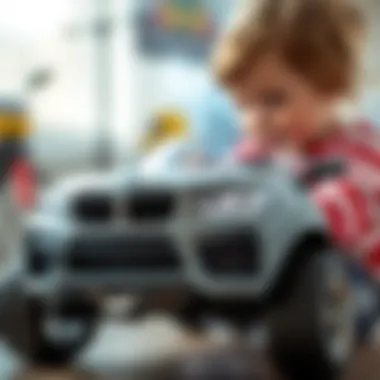 Close-up of a child using a BMW toy to enhance motor skills.