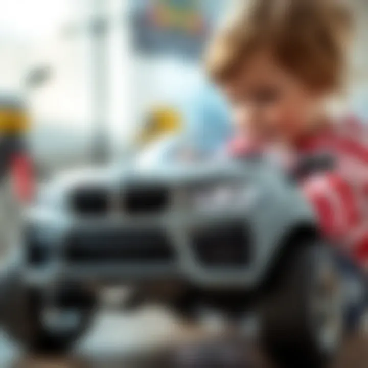 Close-up of a child using a BMW toy to enhance motor skills.