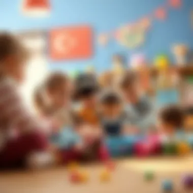 Children interacting and playing with dolls in a group setting