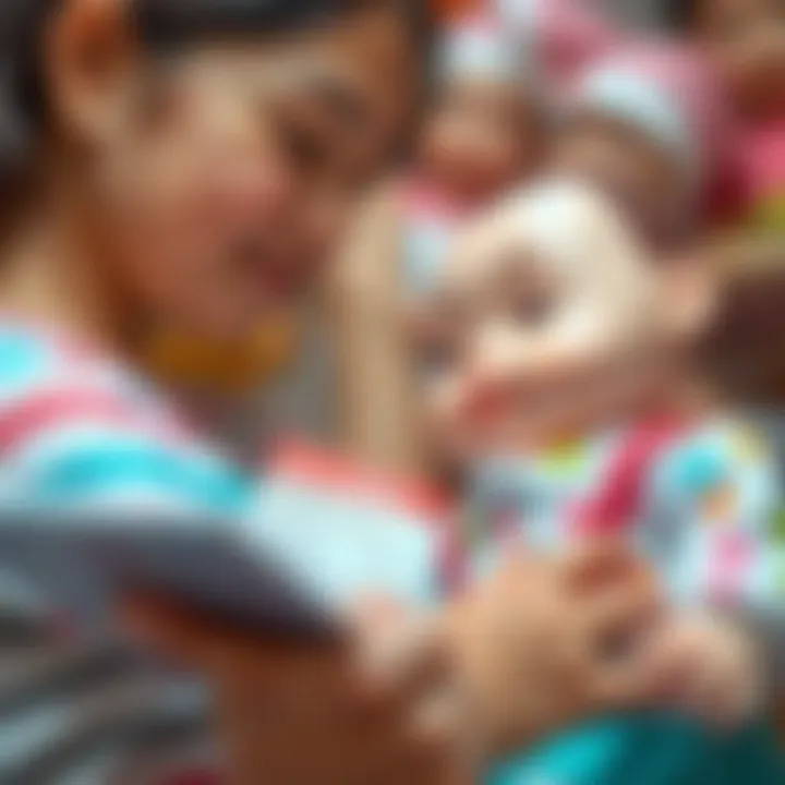 A parent reading a safety label on a play doll