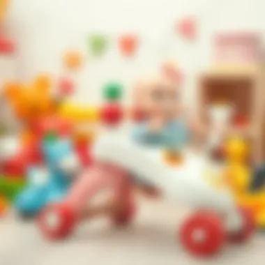 Group of toys and activity walker for child development