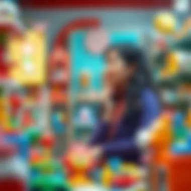 Toy Selection Criteria A thoughtful parent selecting toys based on safety and developmental criteria.