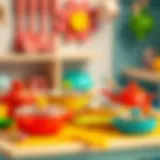 Colorful toy cookware set designed for imaginative play
