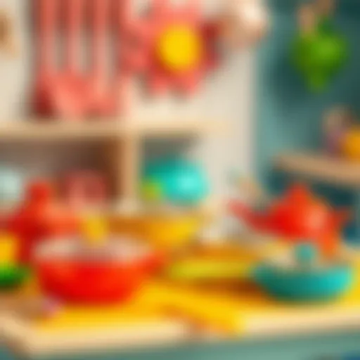 Colorful toy cookware set designed for imaginative play