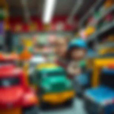 Choosing the Perfect Toy Truck Together A family selecting toy trucks in a store