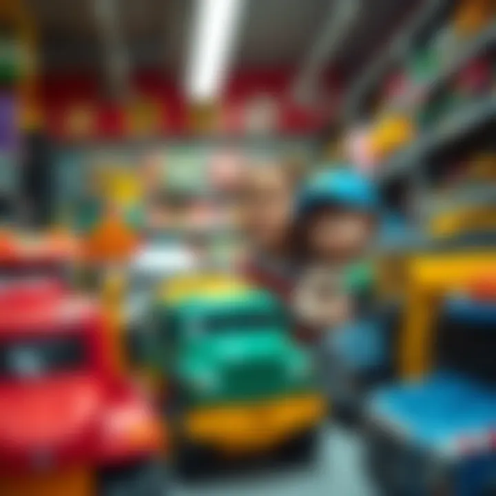 Choosing the Perfect Toy Truck Together A family selecting toy trucks in a store