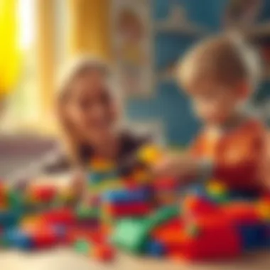 Parent and child collaborating on a Lego project