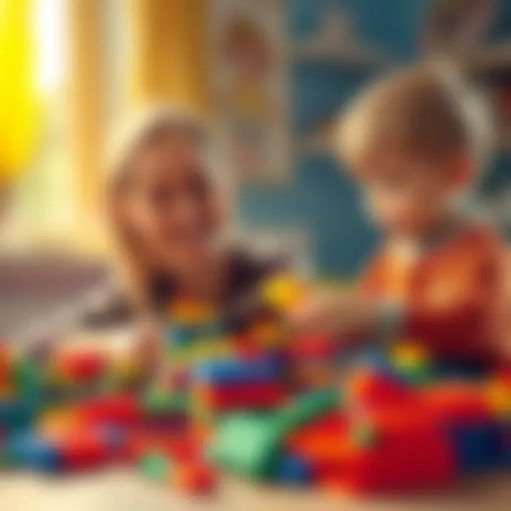 Parent and child collaborating on a Lego project