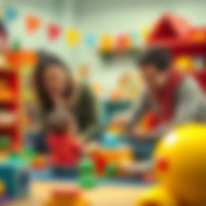 Parents observing and selecting activities for their children during playtime