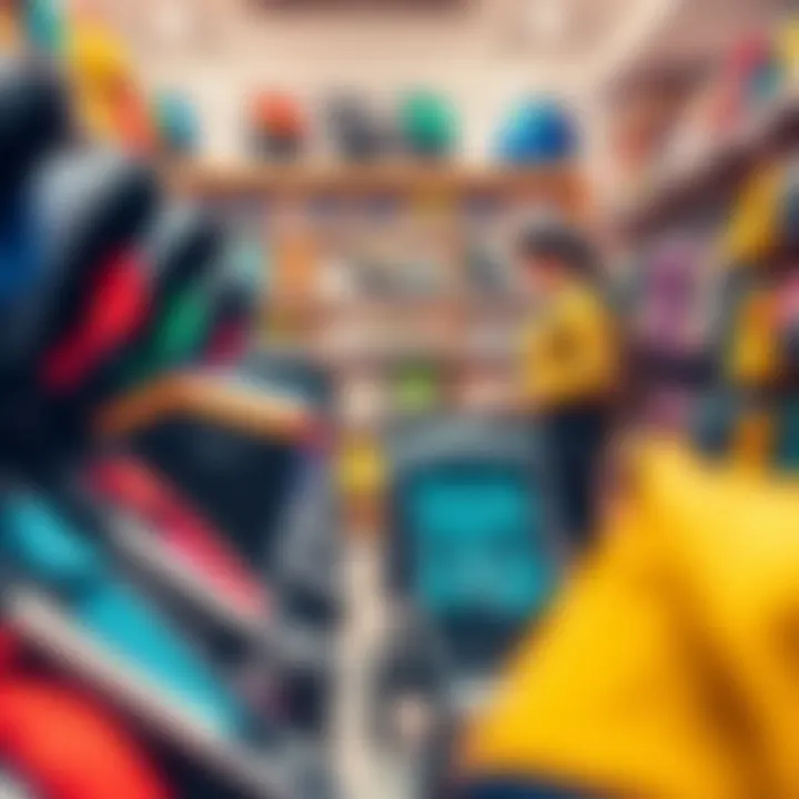 Examining Pre-Owned Strollers Parents examining a selection of pre-owned strollers in a store