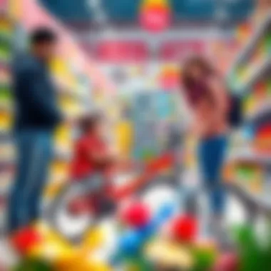 Parents selecting a bike for their child at a store