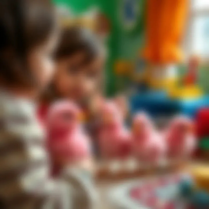 Parents selecting safe toys for children featuring pink chicks