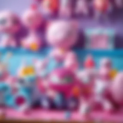 Vibrant Pink Glittery Toy Collection A vibrant pink glittery toy collection displayed creatively