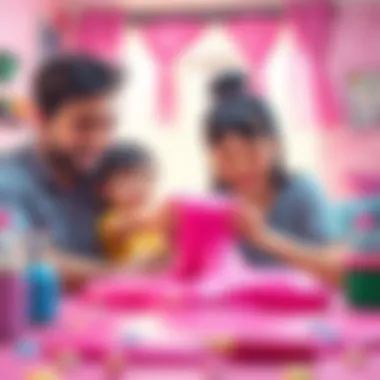 Family enjoying time together with pink slime