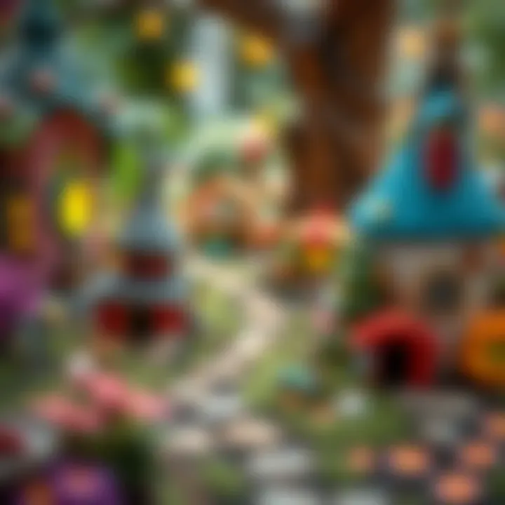 An enchanting scene of a fairy garden adorned with tiny houses and pathways