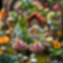 A whimsical fairy garden with miniature plants and decorations