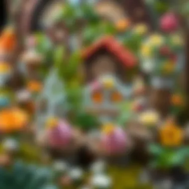 A whimsical fairy garden with miniature plants and decorations