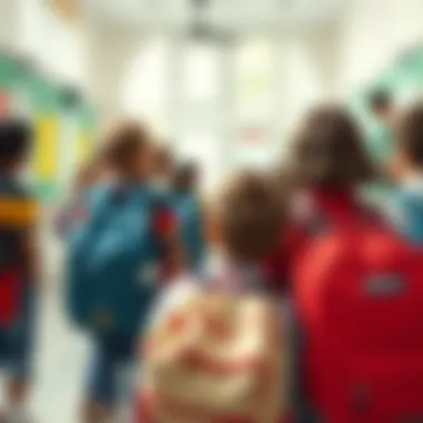 Group of students with Polo backpacks in a school environment