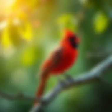 A bold red cardinal perched on a tree branch