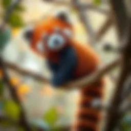 A majestic red panda perched on a branch