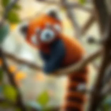 A majestic red panda perched on a branch