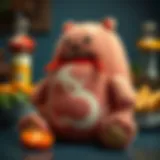 Realistic plush toy resembling meat