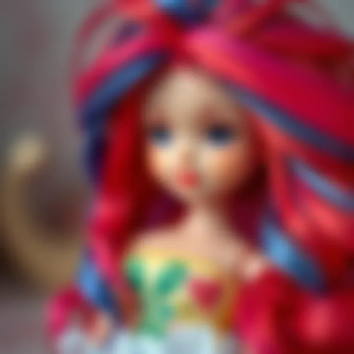 A beautifully crafted doll with vibrant hair, showcasing the intricate details of its design.