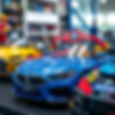 A colorful display of safe BMW toys for different age groups.