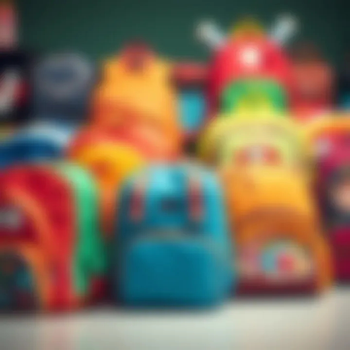 Variety of School Bags A selection of colorful school backpacks showcasing different styles and designs.