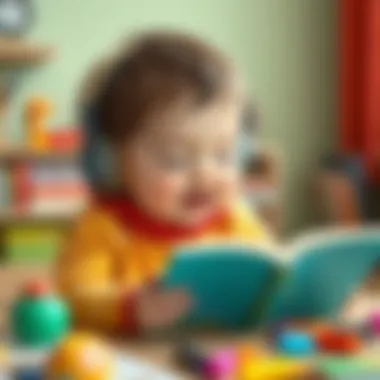 An illustration showing the benefits of audiobooks on children's development.