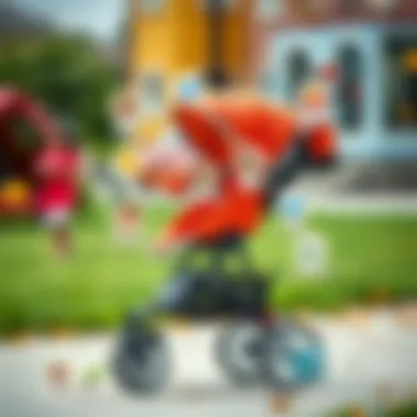 Safety features of single wheel stroller highlighted