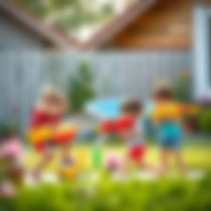 Supervised Water Play Parents supervising children as they play with water guns in a backyard