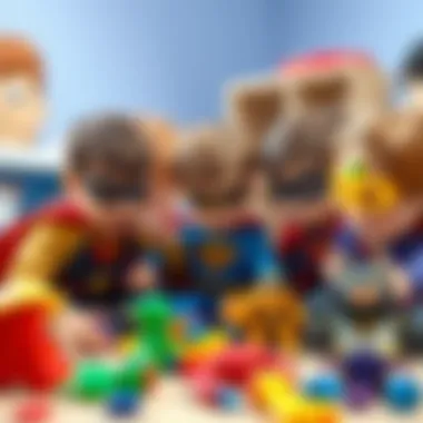 Fostering Teamwork Through Play Children engaged in a group activity with superhero toys, promoting teamwork