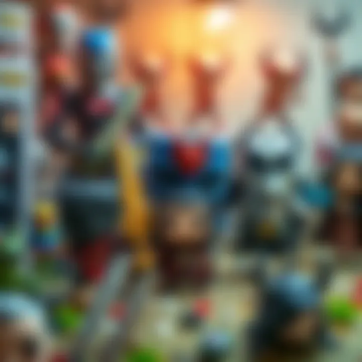 Creative Themed Arrangement of Demon Slayer Figures Creative arrangement of various Demon Slayer characters in a themed setting.