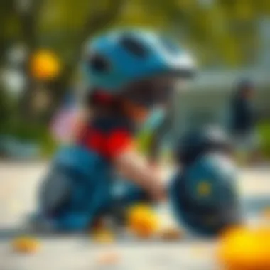 Safety gear for toddlers including helmet and knee pads