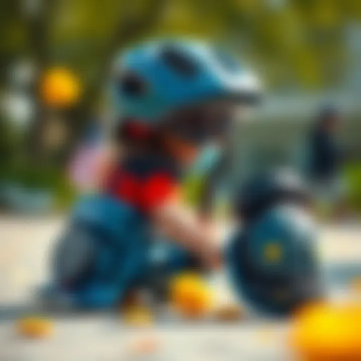 Safety gear for toddlers including helmet and knee pads