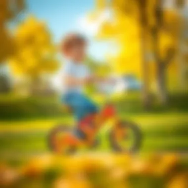 A child riding a small bike with training wheels in a park