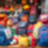 Exploring School Bag Varieties A diverse range of school bags displayed on a market stall