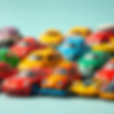 Colorful toy cars representing different models and designs