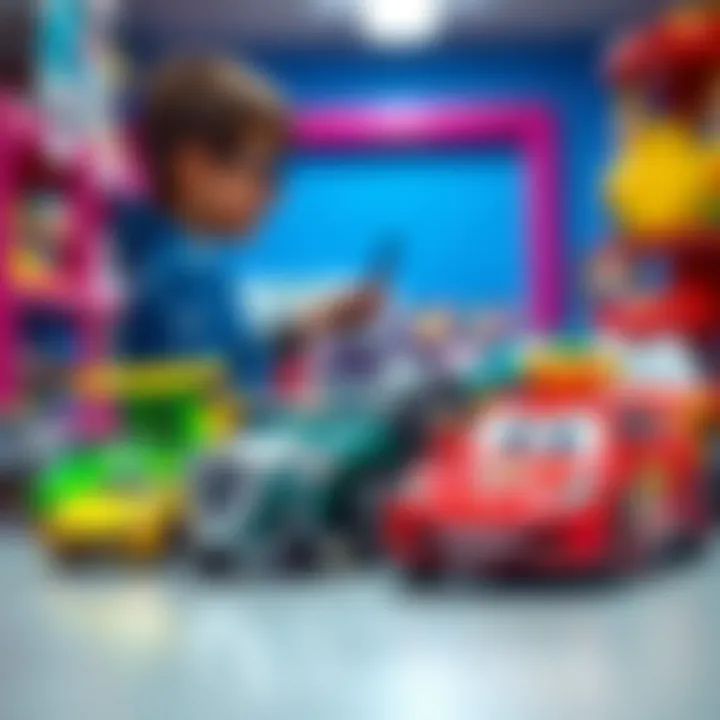 Parents selecting toy cars for their child, showcasing safe choices