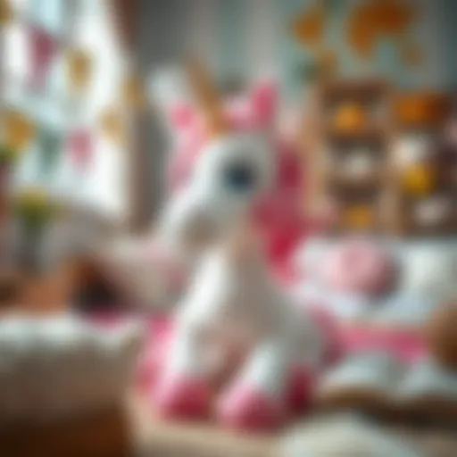 Charming unicorn plush toy in a child's room