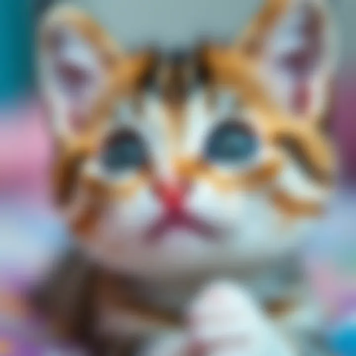 A close-up of a kitten's eyes during a playful moment